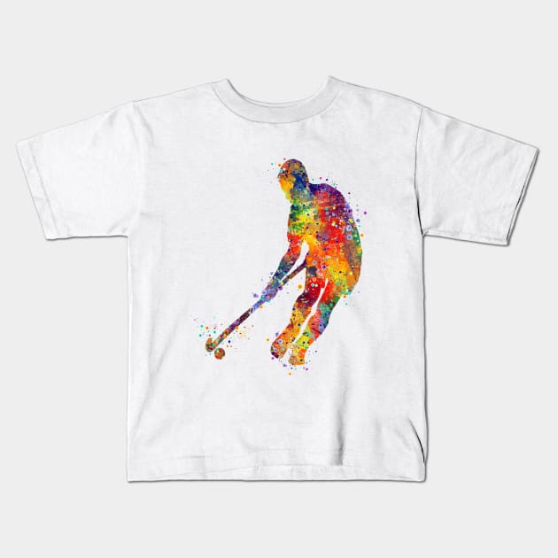 Boy Field Hockey Player Silhouette Kids T-Shirt by LotusGifts